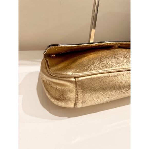 Michael Kors Jet Set Chain Strap Metallic Leather Shoulder Flap Clutch Bag Gold - Picture 7 of 11